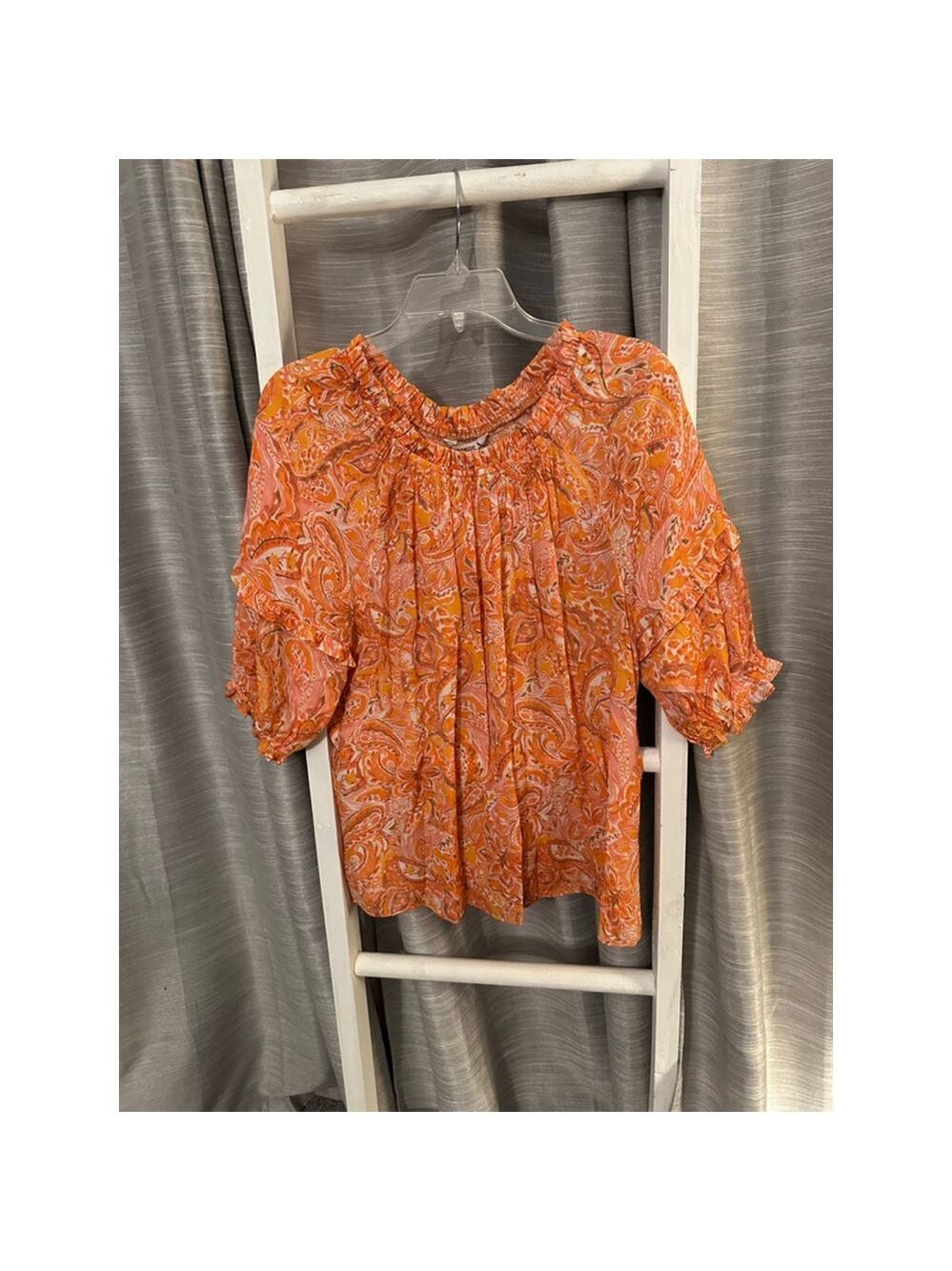 Nanette Lepore Orange White Paisley Blouse L